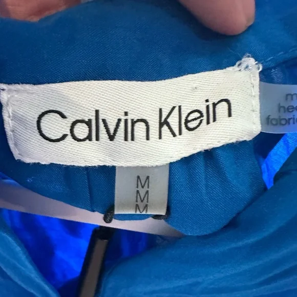 Calvin Klein Blue Cap Sleeve Button Down Blouse - Picture 3 of 4